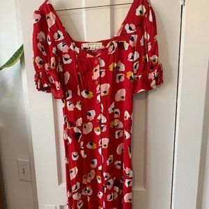 Row A Red Floral Midi Dress